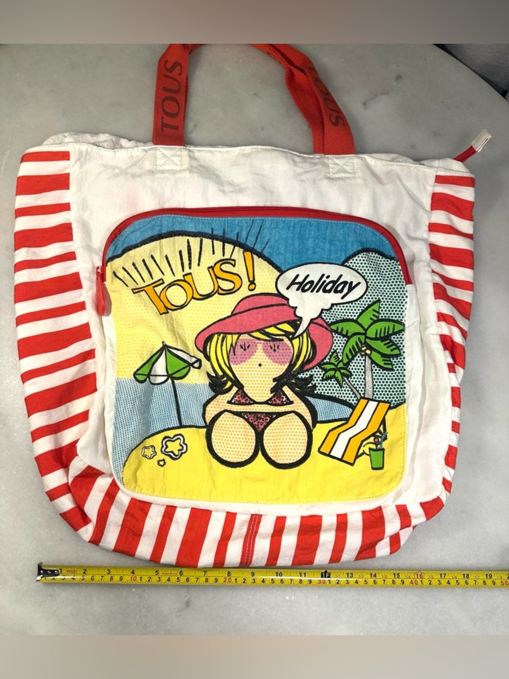 TOUS Pop-Art Holiday Beach Tote - White, Red, Yellow, Blue, Pink, Green Canvas - Picture 16 of 16